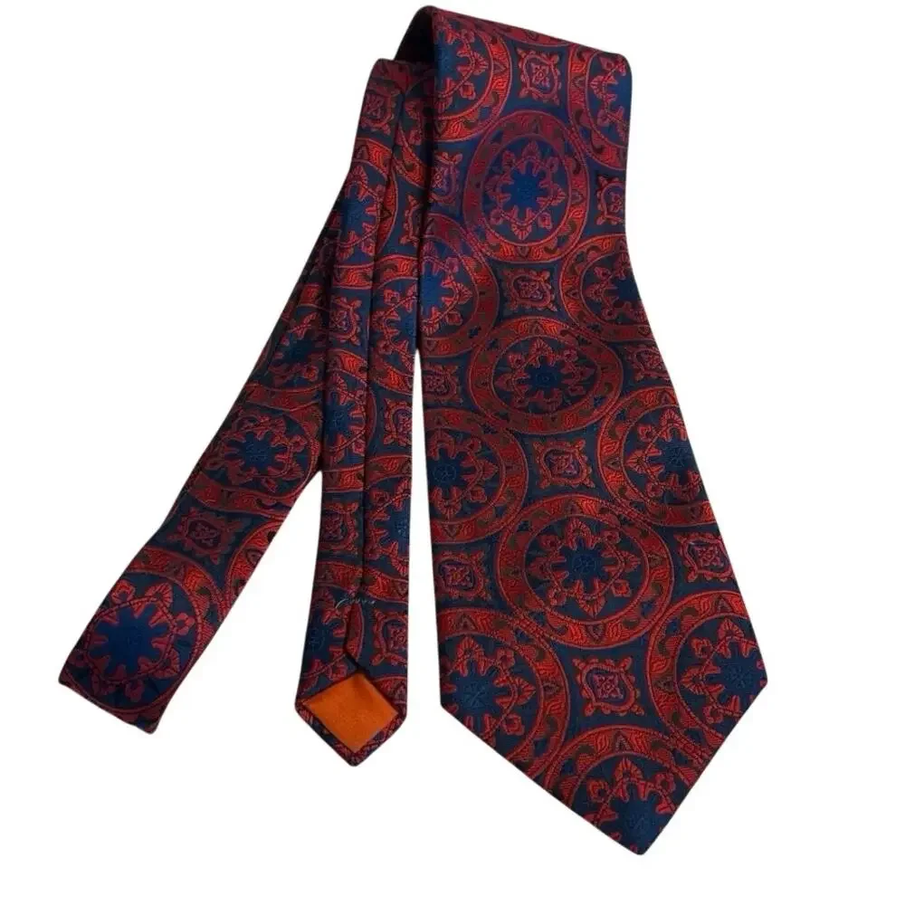 Vtg Necktie Ernst San Francisco Union EX Wide vibrant red/blue/medallion pattern